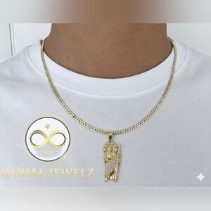 14k EP 18” 3MM Cuban link Chain with Iced Out San Judas Charm